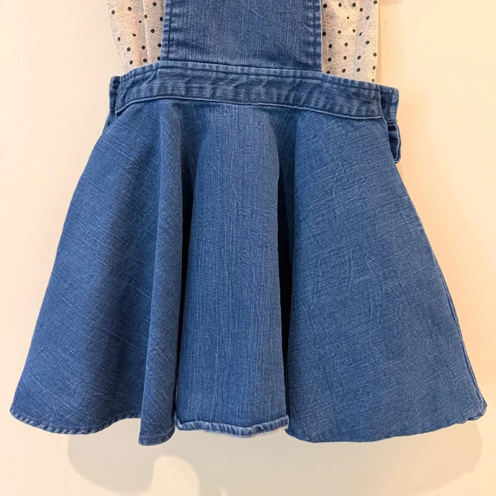 Hello Kitty Sanrio Denim 2 Piece Dress Set Embroidered Blue Grey Polka Dot 5 EUC